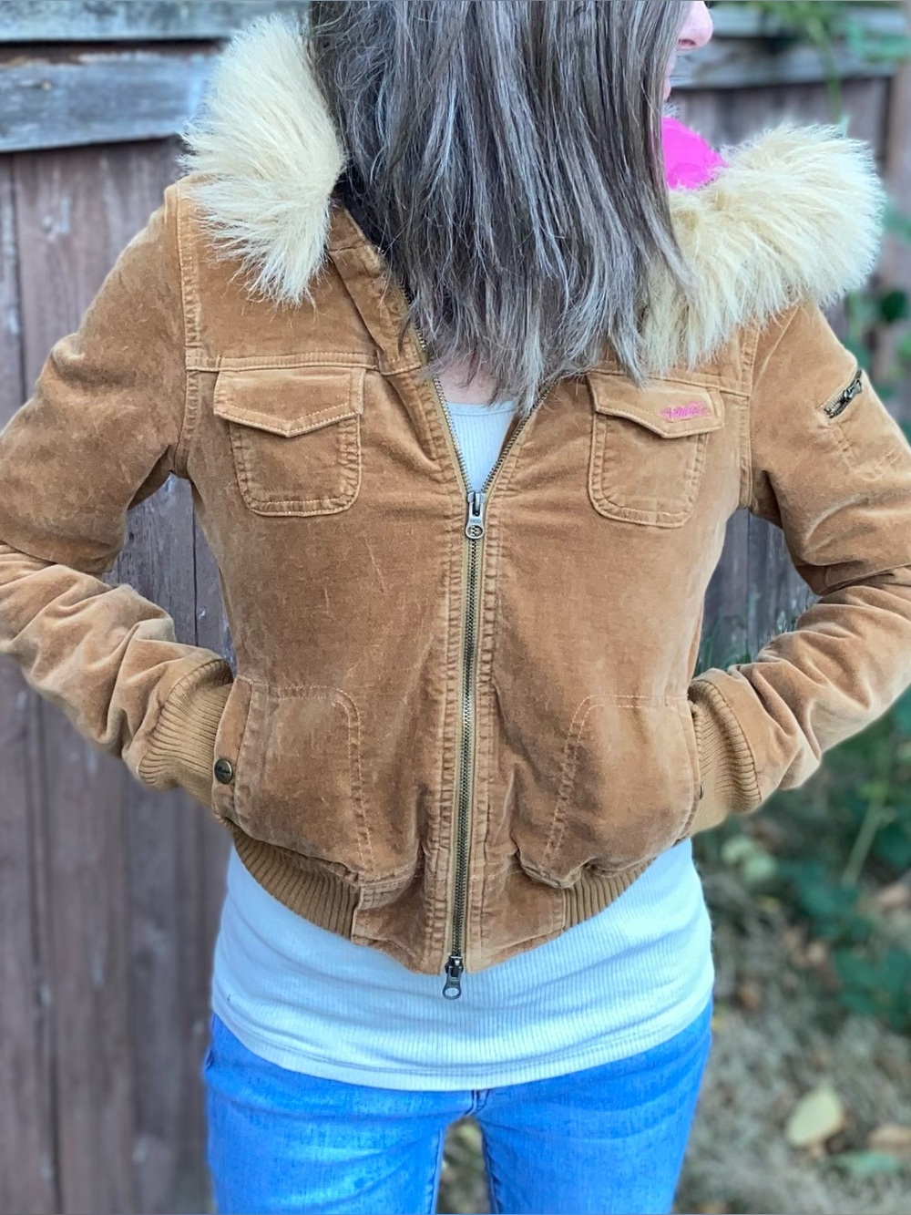 VTG 2000s Hollister Polar Wear Brown Velvet Bella Swan Fur Jacket M - Picture 2 of 7